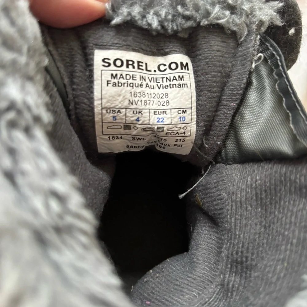 Sorel Snow Commander Black Yellow Boots Faux Fur Lined SZ 5 Worn 1X